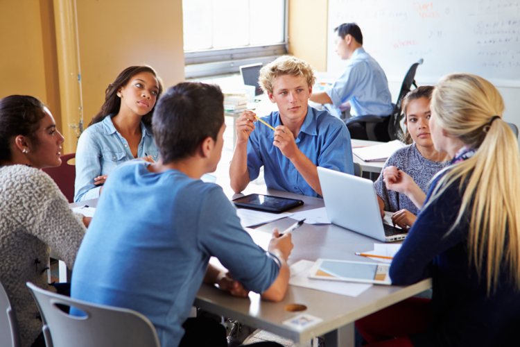 students working in a connected classroom